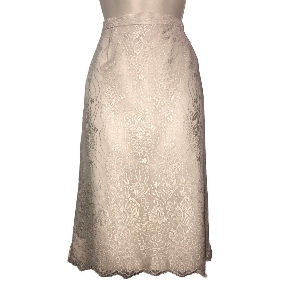 Cachet Ivory Lace Sheath Skirt‎ Elegant Midi Satin Polyester Women’s 8